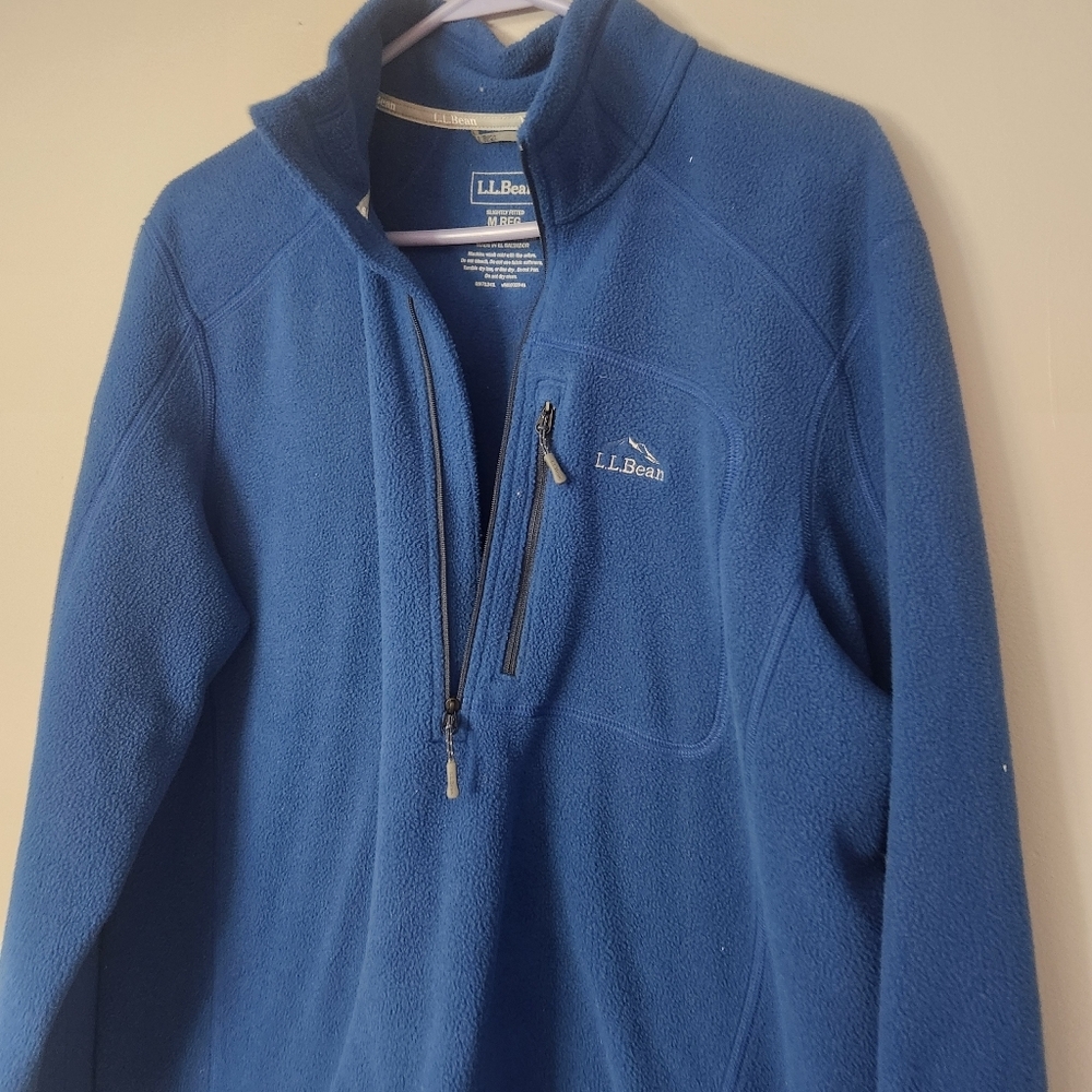 LL Bean Fleece Pullover Mens Medium Blue Long Sleeve Sweater 1/4 Zip Outdoor - Picture 2 of 11